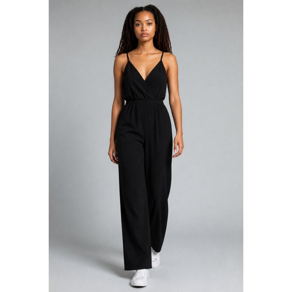 GB Women's Black XS Wide Leg Jumpsuit Spaghetti‎ Strap Embellished